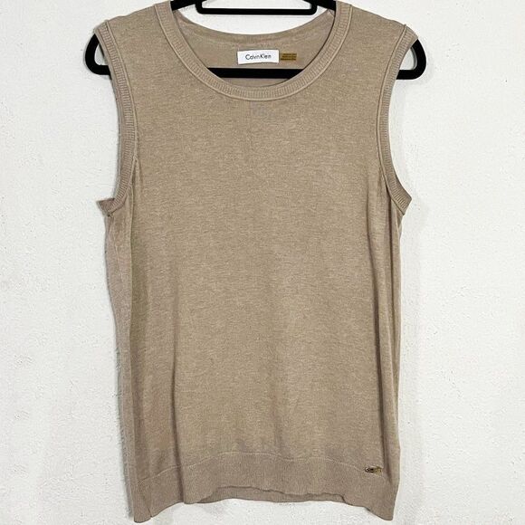 Calvin Klein Shell Sweater Vest Top - Heather Latte - Picture 1 of 9